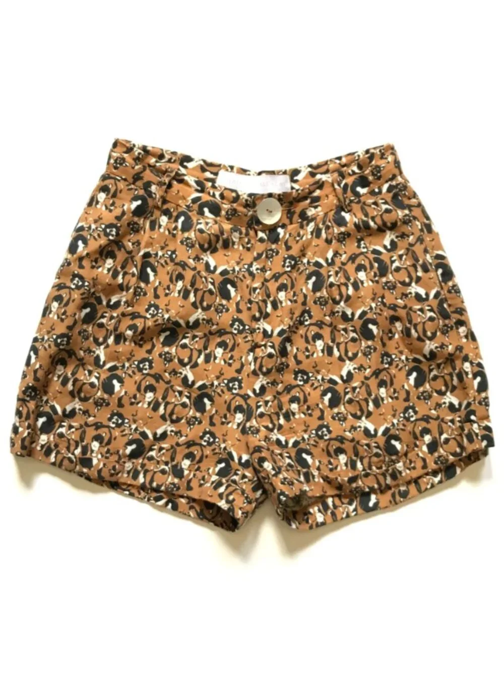 Christine Alcalay High Rise Waisted Shorts Womens 0 Brown Black Linen Tencel